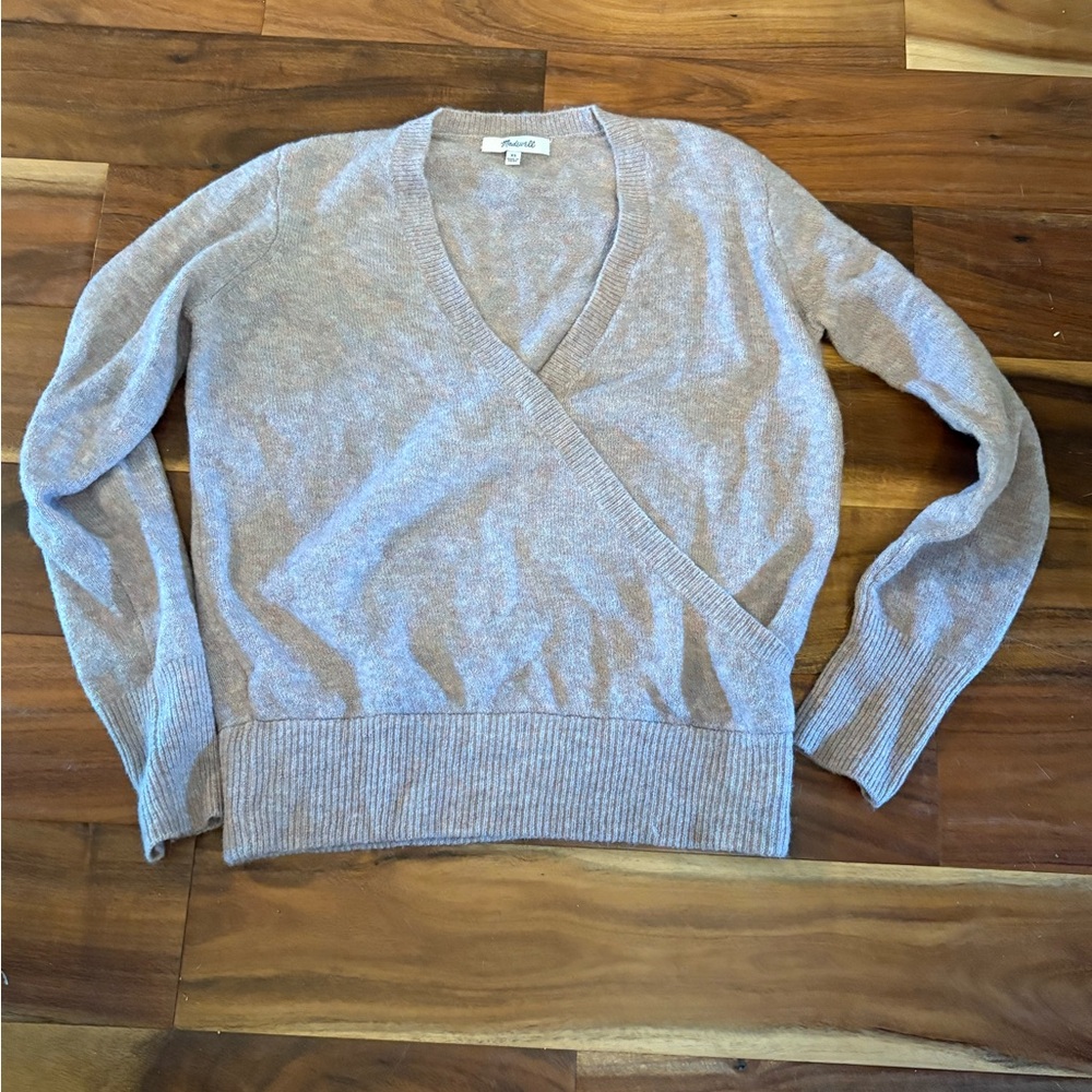 Women's Madewell V-Neck crossover wrap Sweater - Tan size xs (1102)‎